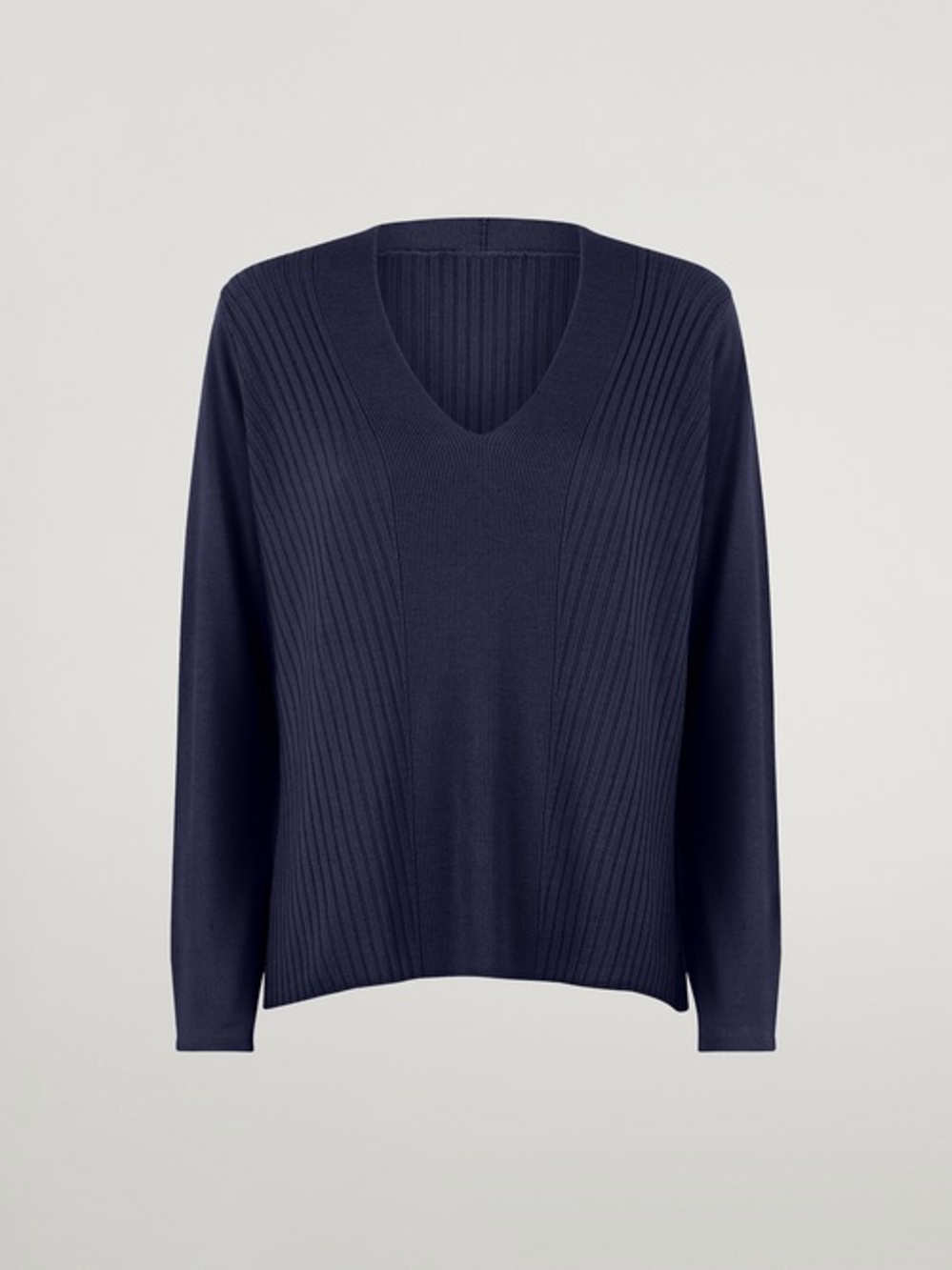 $695 Wolford 100% Virgin Wool Merino Blend Blue V-Neck Knit Top Sweater Ribbed